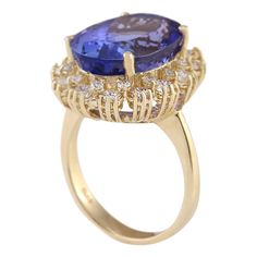 Stamped: 14K Yellow Gold Total Ring Weight: 7.3 Grams Ring Length: N/ARing Width: N/A Gemstone Weight: Total Natural Tanzanite Weight is 11.28 Carat (Measures: 16.20x11.55 mm) Color: Blue Diamond Weight: Total Natural Diamond Weight is 1.10 Carat Quantity: 28 Color: F-G, Clarity: VS2-SI1 Face Measures: 21.20x17.00 mm Sku: [703506W] Tanzanite Diamond Ring, Yellow Gold Diamond Ring, Gold Diamond Ring, Natural Tanzanite, Gold Diamond Rings, Blue Diamond, Fashion Ideas, Natural Diamonds, Gold Diamond