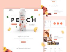 the website design is designed to look like it has peaches falling from its bottle