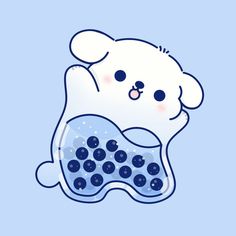 a white teddy bear with blue bubbles in it's stomach and his eyes closed