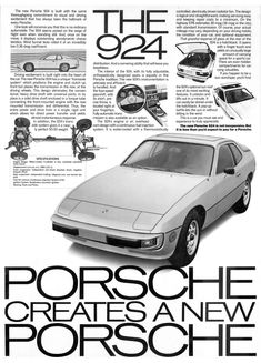 an advertisement for the new porsche 944 coupe car, with pictures of its interior and exterior