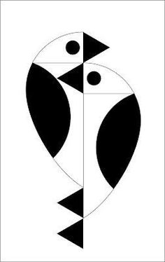 an abstract black and white design with two circles in the shape of fish, on a white background