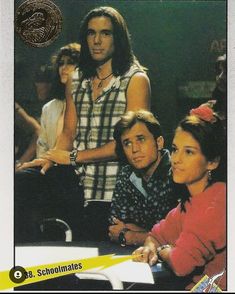 an advertisement for the movie schoolmates with three young people sitting at a table in front of them