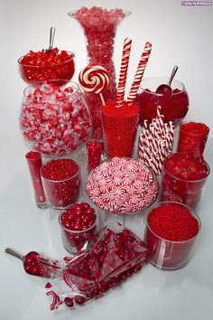 candy and candies are arranged on a white background