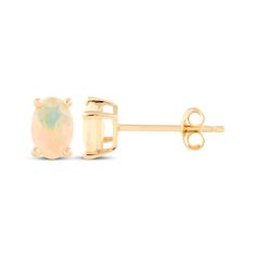 Oval-Cut Opal Solitaire Stud Earrings 14K Yellow Gold | Kay Opal Stud Earrings, October Birthday, Opal Earrings Stud, Solitaire Studs, Opal Studs, Accessories Jewelry Earrings, Natural Opal, Oval Cut, Women's Earrings