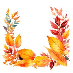 watercolor autumn leaves on white background