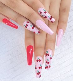 Cherry Nail Art, Cherry Nail, Accent Nail Designs, La Nails, Cherry Nails, Glam Nails, Get Nails, Red Cherry, Accent Nails