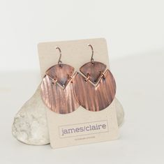 Bronze Round Earrings, Electroformed Round Metal Earrings, Round Electroformed Metal Earrings, Metal Stamped Jewelry Diy, Bronze Copper Round Earrings, Rustic Brass Earrings With Patina, Nickel-free Copper Circle Earrings, Unique Copper Earrings With Patina, Bohemian Copper Earrings With Patina