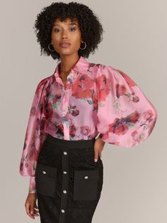 Pleated Chiffon Blouse, Bold Floral Print, Floral Print Blouses, Sheer Fabric, Crop Blouse, Chiffon Blouse, Print Blouse, Sheer Fabrics, Floral Blouse