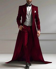 Men's Solid Suits 2 Pieces Slim Fit Jacket Pant Long Wraps for Wedding Party | eBay Cabaret Costume Men, Flashy Suits Men, Male Prom Outfits Unique, Wine Color Suits For Men, Fancy Outfits For Men, Wedding Tuxedo For Men Groom Style, Casino Clothes, Royalty Outfits Men, Christmas Wedding Suits