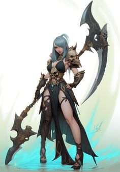 Stylized Character Proportions, Scythe Character Design, Weaponsmith Character Design, Spellcaster Pose, Scythe Character, Pathfinder Character, Female Character Concept, Concept Art Character, Scene Design