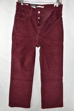 These are brand new.  They are a women's size 29.  The inseam measures 27.5 inches.  The front rise measures about 12 inches.  The official color of these is "Tawny Port - Red".  Thanks for looking! Levi's Straight Leg Corduroy Bottoms, Levi's Corduroy Bottoms For Fall, Levi's Corduroy Straight Leg Pants, Levi's Straight Leg Corduroy Pants, Levi's Fall Bottoms With Button Closure, Rib Cage, Jeans Pants, Mens Jeans, Women Jeans