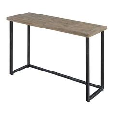 a wooden table with black metal legs and a natural fir / black finish on the top