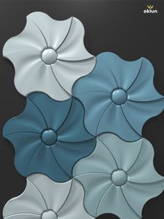 four different colored flowers on a black background