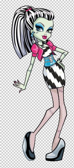 a cartoon girl with long hair and black and white stripes on her body, wearing high heels