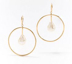 An effortlessly elegant way to frame your face, these hoop earrings add mesmerizing movement with a baroque-shaped faux pearl dangle. From Women with Control®. Elegant Summer Dangle Hoop Earrings, Elegant Metal Hoop Earrings For Summer, Elegant Metal Hoop Earrings For Spring, Elegant Round Hoop Earrings For Spring, Elegant Dangle Hoop Earrings For Spring, Elegant Summer Hoop Earrings, Elegant Hoop Earrings For Summer, Brass Hoops, Pearl Hoop Earrings