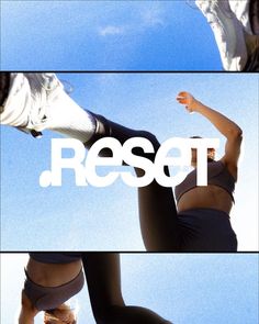 two photos of a woman doing a handstand in front of the words resort