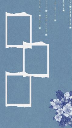 a blue card with white flowers on it