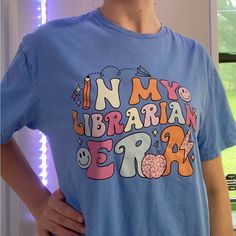 This Shirt Is In Pretty Good Condition With No Stains Or Frays! Perfect For Teachers, Librarians, Or Just A Halloween Costume . Librarian Costume, Librarian Tshirt, Librarian Tshirts, A Halloween Costume, Librarian, Pretty Good, Halloween Costume, Color Blue, Womens Tops