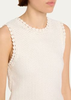 Alice + Olivia Amity Open-Knit Cropped Tank Top - Bergdorf Goodman Knitted Crop Tank Top, Wardrobe Sale, Cocktail Jacket, Evening Flats, Spring Wardrobe, Knit Crop, Open Knit, Sweater Skirt, Soft White