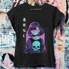 "Introducing our captivating Retro Anime Pastel Gothic Girl T-Shirt, a harmonious blend of retro anime charm and pastel gothic aesthetics that effortlessly embodies the y2k spirit. With an oversized fit and plus sizes available, this tee seamlessly combines comfort and style, perfect for those embracing Japanese streetwear or seeking a distinctive addition to their wardrobe. The Japanese text that reads \"no opinion\" adds a unique touch of intrigue to the design. Whether treating yourself or selecting a thoughtful gift, this t-shirt radiates charm and individuality, capturing the essence of pastel hues and dark allure. 🌸 💖Order 1 to 2 sizes up if you want a more oversized look. 💖Please note that the pictures provided are for design showcase purposes only, as each individual's unique ch Pastel Goth Anime, Anime Pastel, Pet Anime, Goth Anime, Streetwear Japanese, Gothic Kawaii, Kpop Shirts, Gothic Girl, Goth Clothing