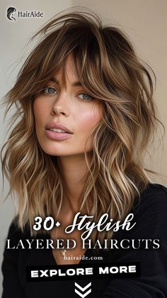 Voluminous Vibes: Elevate your locks with the voluminous and textured beauty of layered haircuts. 💇‍♀️💫 Shag Haircut Balayage, Shoulder Length Fringe Haircut, Blonde Balayage Shag, Shaggy Layered Haircuts Medium, Modern Shag Haircuts Medium, Long Layered Bob With Bangs, Shag Haircut Medium, Simply Hairstyles, Medium Length Wavy Hair