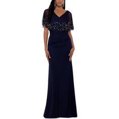 Petites Womens Embellished Capelet Evening Dress1 Petite Evening Dresses, Petite Gowns, Evening Dress Collection, Evening Gown Dresses, Gowns Online, Maxi Dress Evening, Gowns With Sleeves, Review Dresses, Bride Dresses