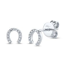 These stylish horseshoe stud earrings from Shy Creation® shimmer with diamond accents. Crafted of 14K white gold, the earrings secure with friction backs. Elegant Horseshoe Earrings For Gift, White Gold Horseshoe Jewelry For Anniversary, Classic Horseshoe Jewelry With Diamond Accents, Classic Horseshoe Diamond Accents Jewelry, Horseshoe Earrings, Jared The Galleria Of Jewelry, Earrings Diamond, Jewelry Online Shopping, White Gold Diamonds