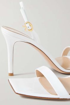 White Vernice 85 patent-leather slingback sandals | GIANVITO ROSSI | NET-A-PORTER Luxury Sandals With Sculpted Heel In Patent Leather, Luxury Patent Leather Sandals With Sculpted Heel, Summer High Heel Patent Leather Slingback Sandals, Summer Patent Leather Slingback Sandals, Sleek Glossy Open Toe Sandals, Sleek Glossy Finish Open Toe Sandals, Sleek Glossy Leather Sandals, Sleek Glossy Patent Leather Sandals, Sleek Patent Leather Sandals With Glossy Finish