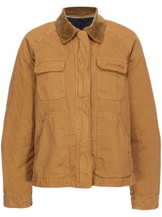 camel brown cotton embroidered logo at the chest corduroy collar long sleeves concealed front fastening two chest flap pockets two side patch pockets straight hem Classic Beige Outerwear With Corduroy Collar, Brown Cotton Outerwear With Padded Collar, Brown Cotton Utility Jacket With Patch Pockets, Brown Cotton Outerwear With Patch Pockets, Brown Cotton Utility Jacket With Corduroy Collar, Classic Brown Utility Jacket With Corduroy Collar, Brown Utility Jacket With Corduroy Collar For Work, City Dress, Iconic Bags