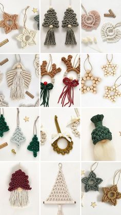 many different types of ornaments hanging from strings