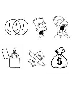 the simpsons faces are drawn in black and white, with money bags on each side