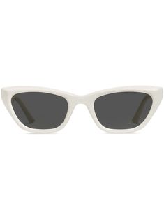 white acetate tinted lenses cat-eye frame logo plaque at the arm straight arms curved tips These glasses come with a protective case. Optic White Polarized Sunglasses, Elegant White Cat Eye Sunglasses With Uva Protection, Classic White Cat Eye Sunglasses With Polarized Lenses, Classic White Cat Eye Sunglasses With Tinted Lenses, Modern White Cat Eye Sunglasses With Uva Protection, Classic White Sunglasses With Uva Protection, Chic White Sunglasses With Polarized Lenses, Chic White Polarized Sunglasses, Classic Cat Eye Sunglasses In Optic White