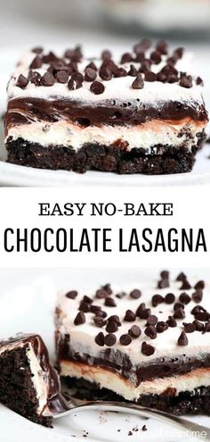 easy no - bake chocolate lasagna cake with oreo crust