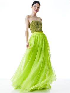 You don't *have* to have a special occasion to wear this maxilength skirt, with it's alluring neon keylime shae dramatic effect. It's such a unique piece that's about to wake up your entire closet. alice + olivia Catrina Maxi Gown Skirt White Lace Maxi Skirt, Lime Punch, Pink Maxi Skirt, White Lace Maxi, Dress Up Jeans, Tulle Maxi Skirt, Maxi Lace Skirt, Gown Skirt, Striped Maxi Skirts