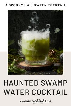 Step into the murky depths of the bayou with this haunted swap water cocktail. Made with homemade green juice, gin, Chartreuse and matcha and served with dry ice, this bubbling green cocktail is perfect for a spooky Halloween celebration. Vegan Halloween Cocktails, Swamp Water Cocktail, Green Halloween Cocktail, Glowing Cocktails, Green Cocktails Recipes, Beetlejuice Cocktail, Green Alcoholic Drinks, Homemade Green Juice