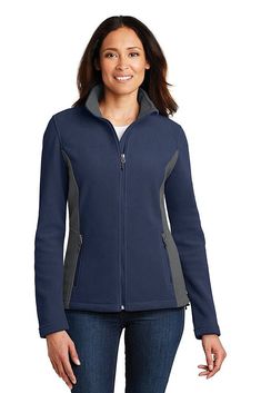 Port Authority ® Ladies Colorblock Value Fleece Jacket. L216 - TRUE NAVY/ BATTLESHIP GREY - XXL | Port Authority Women's Colorblock Value Fleece Jacket in True Navy Blue/Battleship Grey Size 2XL Navy Battleship, Fleece Jacket Womens, Port Authority, Grey Outfit, Womens Fleece, Zipper Pulls, Leather Jacket Men, White Sweatshirt, Jacket Style