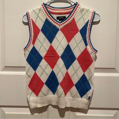 Never Worn, Brand New Size Small 8 Regular 100% Cotton Material White Winter Sweater For School, Casual Multicolor Sweater Vest For Winter, Casual White Sweater Vest For Winter, Retro White Sweater Vest For Fall, White Retro Sweater Vest For Fall, Argyle Sweater Vest, Argyle Sweater, Kids Jacket, Sweater Vest