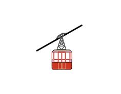 a red cable car with a black handle on it's side and a long stick sticking out of the top