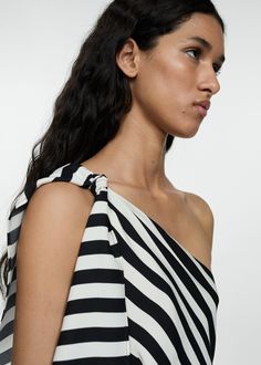 Striped asymmetrical dress - Woman | MANGO USA