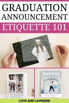 the graduation announcement is shown with photos and an envelope for someone to put on it