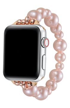 Switch up your Apple Watch® look in a moment's notice with this imitation pearl watchband that blend both fashion and function. Apple Watch not included Imitation pearl/stainless steel Imported Elegant Pink Bracelet Strap Apple Watch Band, Elegant Pink Watch Accessories With Bracelet Strap, Elegant Adjustable Pink Watch Bands, Apple Watch Bracelet, Apple Watch Bracelets, Watch Bracelet, Watch Bands, Apple Watch, Bracelet Watch