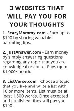 an advertisement with the words, 3 websites that will pay you for your thoughts