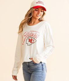 Junkfood Kansas City Chiefs T-Shirt - White X-Large, Women's White Distressed graphic t-shirt Sleeve hit Bust measures 37 on size small Body length 21 on size small. 100% Cotton. Machine wash cold with like colors gentle cycle. No bleach. Tumble dry low. Cool iron. Do not iron decoration. Apparel & Accessories > Clothing > Shirts & Tops Kansas Chiefs, Iron Decoration, Women's T Shirts, Accessories Clothing, T Shirt For Women, Iron Decor, Kansas City Chiefs, Shirt White, Kansas City