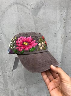 Hand Embroidered Hat / Custom Embroidered Hat / Floral | Etsy Spring Embroidered Flat Brim Hat, Embroidered Flower Shaped Hat, Embroidered Flower Baseball Cap, One Size, Embroidered Visor Hat, Embroidered Flat Brim Baseball Cap, Adjustable Snapback Hat With Floral Embroidery, Floral Embroidered Adjustable Snapback Hat, Multicolor Embroidered Snapback Baseball Cap, Casual Hats With Multicolor Floral Embroidery