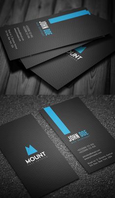 three black and blue business cards with the word mount on them, sitting on top of a