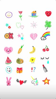 an image of various stickers on the back of a cell phone with hearts, flowers, and other items