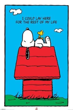 a snoopy cartoon with the caption i could lay here for the rest of my life