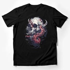 Octopus and Skull Graphic Tee, Unisex T-shirt with Gothic Oceanic Art, Alternative Clothing, Unique Illustration Apparel Male T-Shirt Custom graphic T-Shirt.Customize your color Skull Screen Print Graphic Tee, Graphic Tee T-shirt With Skull Screen Print, Graphic Tee With Skull Print, Punk Style T-shirt With Sublimation Print, Band Merch T-shirt With Skull Print, Band Merch Crew Neck T-shirt With Skull Print, Halloween T-shirt With Skull Front Print, Black Artistic Crew Neck T-shirt, Artistic Black Crew Neck T-shirt