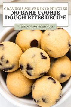 cookie dough bites with chocolate chips in a bowl No Bake Cookie Dough Bites, Cookie Dough Bites Recipe, Edible Cookie Dough Bites, No Bake Cookie Dough, No Bake Cookie, Chocolate Peanut Butter Pie, Ultimate Cookies, No Energy, Guilt Free Snacks