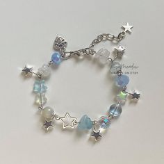 Dreamscape Quartz Bracelet Mother of Pearl Bracelet - Etsy Indonesia Oceanic Jewelry, Light Blue Accessories, White Cornflower, Metallic Bracelet, Aesthetic Bracelet, Blue Bracelets, Glass Beads Bracelet, Mother Of Pearl Bracelet, Blue Jewellery